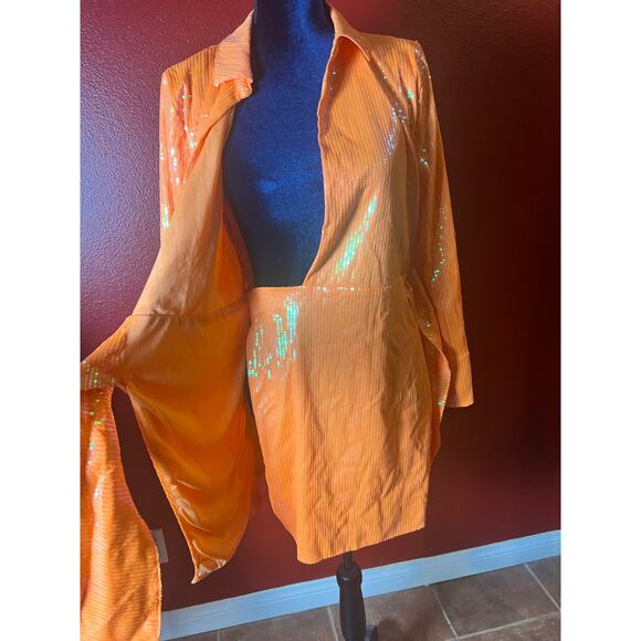 House Of Harlow 1960 Sequins Wrap Dress Orange NWT Small - Picture 6 of 14